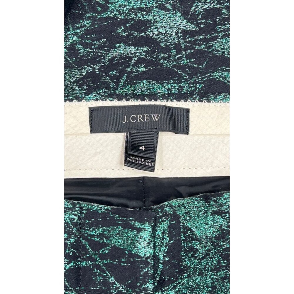 J. CREW 4 Evergreen Jacquard Metallic Cropped Straight Pants Dressy Holidays - Picture 9 of 11